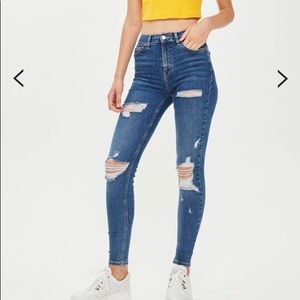 TOPSHOP Petite Super Ripped Distressed Jamie High Waist Jeans